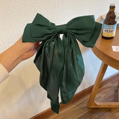 Pince à cheveux rétro française, nœud surdimensionné, coiffure, tempérament, pince à ressort en satin, doux, anneau de cheveux vert