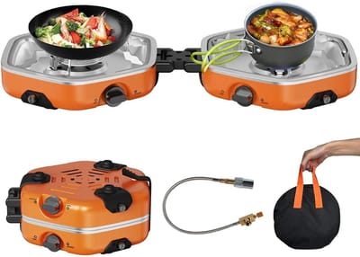 Draagbaar Gasfornuis - Outdoor Kooktoestel - Kamperen Picknicken - Dubbele Brander - 2500W - Zwart