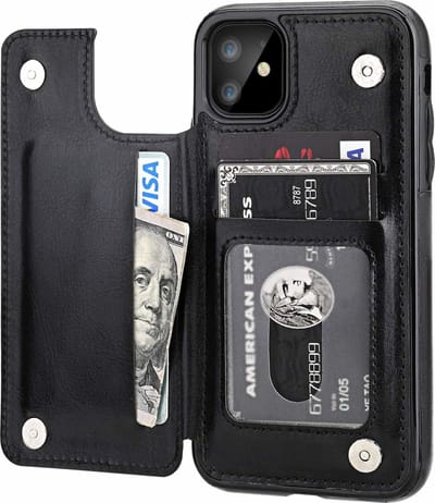 ShieldCase Wallet case geschikt voor Apple iPhone 11 - Leren bookcase met ruimte voor meerdere pasjes - Klaphoesje - Te gebruiken als standaard - zwart + screenprotector (Tempered Glass)