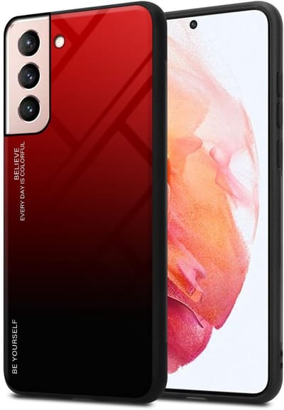 Cadorabo Hoesje geschikt voor Samsung Galaxy S21 5G in ROOD - ZWART - Tweekleurige beschermhoes van TPU-silicone Case Cover en achterzijde van gehard glas