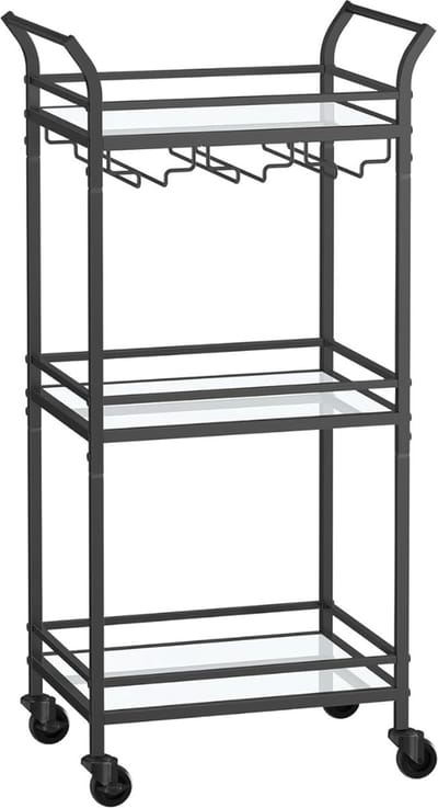Luxe Drank Trolley – Bar Cart – Serveerwagen – 90 kg Belastbaar – 3-Laags - 360° Draaibare Wielen – Elegant Design – Zwart