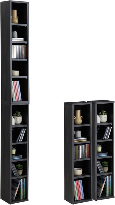 Media Rek - Opslag Meubel - Cd Dvd Opslag - Verstelbare Vakken - 20 x 187 cm - Essengrijs