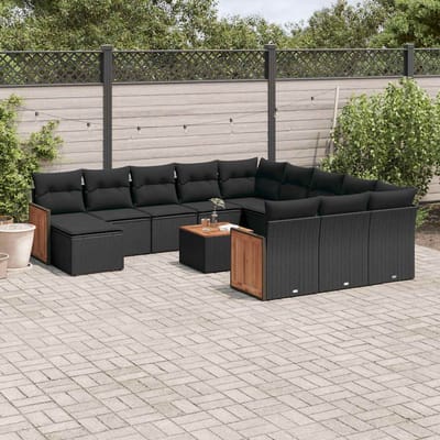 vidaXL - 13-delige - Loungeset - met - kussens - poly - rattan - zwart