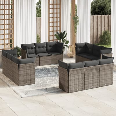 vidaXL - 12-delige - Loungeset - met - kussens - poly - rattan - grijs