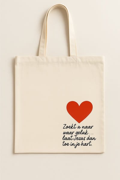 Tas - Canvas - Canvas shopper - Katoenen boodschappentas - Christelijke tas - Tas met bijbeltekst - Duurzame shopper - Herbruikbare tas - Christelijk cadeau - Milieuvriendelijke tas - Tas hart tekst - Schoudertas - Tas geloof - Bijbel - -