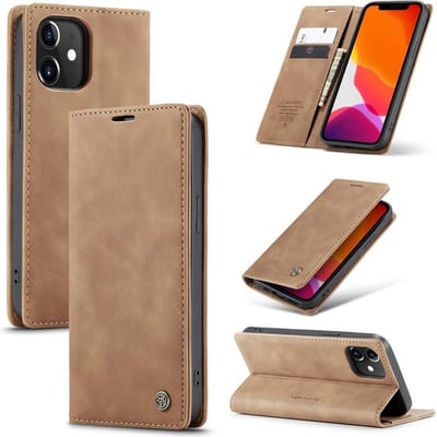 CaseMe Book Case - Geschikt voor iPhone 12 Mini Hoesje - Bruin
