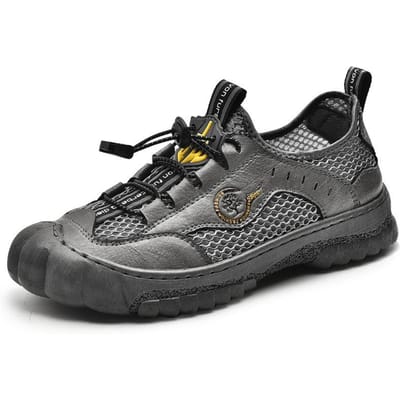 Sandalen met gesloten teen Herenleer Zachte zool Zomer Holle Ademende Strandschoenen Tide Outdoor Sporten Gat Casual Leren Sandalen 46 black