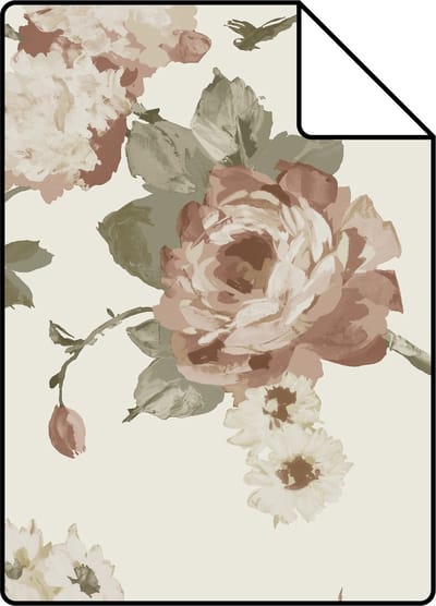 Proefstaal ESTAhome behang vintage bloemen gebroken wit en oudroze - 26.5 x 21 cm - 139406-S