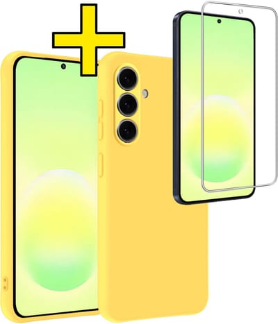 Hoesje - Met Screenprotector - Geschikt voor Samsung Galaxy A57 - Sterk & Shockproof - Back Cover - Siliconen Case - Telefoon Hoes - Telefoonhoesjes - Geel