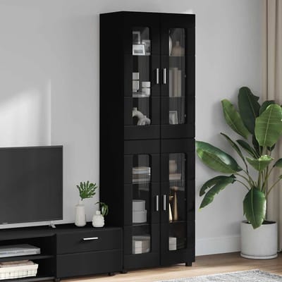 vidaXL - Highboard - FLORIN - 60 - x - 35 - x - 182 - cm - Zwart - Bewerkt - hout