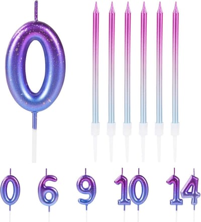 Cadeaukaars 3D Vorm, Nummer 0 Kaars, Paarse Verloop Decoratie voor Verjaardag, Bruiloft, Feest en Graduatie