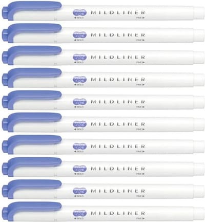 Zebra Mildliner Double-Sided Highlighter - Fine / Bold – Mild Lavendel Set van 10 + een Luxe Zipperbag - WKT7-MLV