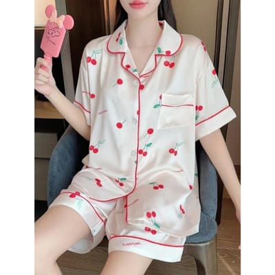Rayon Dames Bloemen Pyjama Set Knoop Top en Shorts 2-delig Satijnen Pyjama Loungekleding Zomer Pyjama M gray