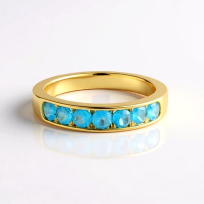 Cavill - Zilveren ring met 0,69 ct neon blauwe Apatiet - 925 Sterling Zilver - 18K Goud Verguld - Elegant channel zetting - Braziliaanse edelsteen