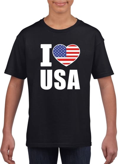 Zwart I love USA - Amerika supporter shirt kinderen - Amerikaans shirt jongens en meisjes 110/116