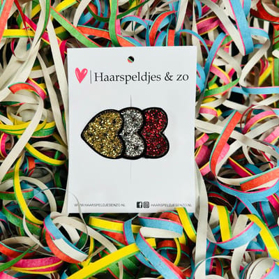 Oeteldonk hartjes op alligatorclip - carnaval - glitters