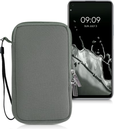 kwmobile telefoontasje universeel geschikt voor L - 6,5" smartphones - 16,5 x 8,9 cm - Hoesje met rits en polslusje -In steengrijs -