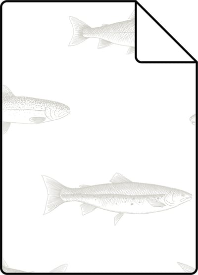 Proefstaal ESTAhome behang pentekening vissen wit en zilver - 26.5 x 21 cm - 138966-S