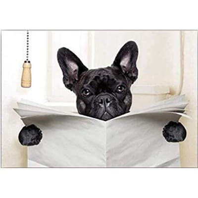 Grappige Hond Leest Krant Canvas Schilderijen Posters Muurkunst Afbeelding voor Thuis Woonkamer Badkamer zwart