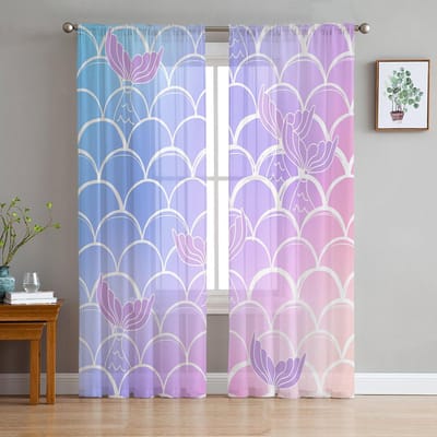 Schubbenstaart Handgetekend Verloop Transparant Raamgordijn Tule Gordijnen voor Woonkamer Slaapkamer Hotel Huisdecoratie Voile Gordijnen 135W x 114H(cm) gray