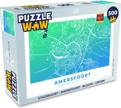 Puzzel Stadskaart - Amersfoort - Blauw - Groen - Legpuzzel - Puzzel 500 stukjes - Plattegrond