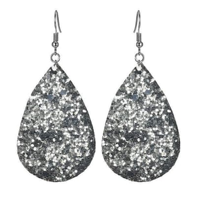 Fako Bijoux® - Oorbellen - Druppel - Glitter Grof - Kunstleer - Zilver