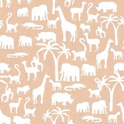 Behang - Kinderkamer – Dieren – Silhouetten – Wit – Roze - Safari Dieren- Babykamer - Kinderbehang - 0,53 x 10,05 M