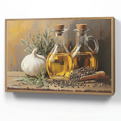 Wandlamp 90x60 cm - Oplaadbaar - Stilleven - Olijfolie - Knoflook - Kruiden - Wandlampen binnen woonkamer - Slaapkamer lamp - Decoratieve nachtlamp - Vloerlamp draadloos