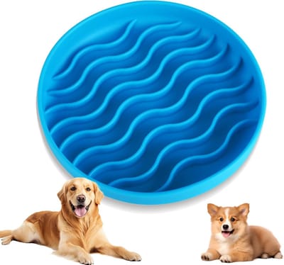 Famanu – Anti-schrokbak voor katten en honden - Ø 20 cm - slow feeder - anti-slip voederbak voor gezond eten (blauw)