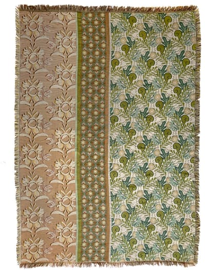 NIN-NIT - Nouveau Naturel Blanket - plaid - geweven deken - sprei - 100% geweven katoen - Bloemen - bladeren - natuurprint - beige - wit - zand - groen - blauw - multicolor - 220x160 cm