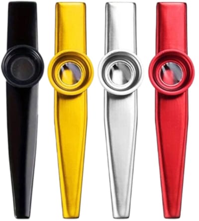 4 Stuks - Kazoo-muziekinstrument metaal - Metaal zilver+rood+goud+zwart
