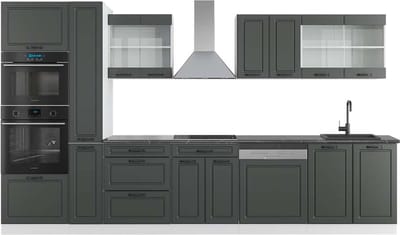 Vicco R-Line Keukenblok – 350 cm met hoge kast, WB Antraciet Antraciet landhuis/wit