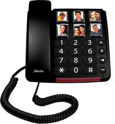Alecto Senioren Telefoon - Grote fototoetsen en cijfers - Extra luid gespreksvolume - Blijft werken bij stroomuitval - CW30 - Zwart
