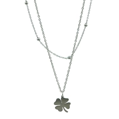 Gelaagde ketting - Klavertje Vier - Premium Staal - 45 + 5 cm - Zilverkleurig