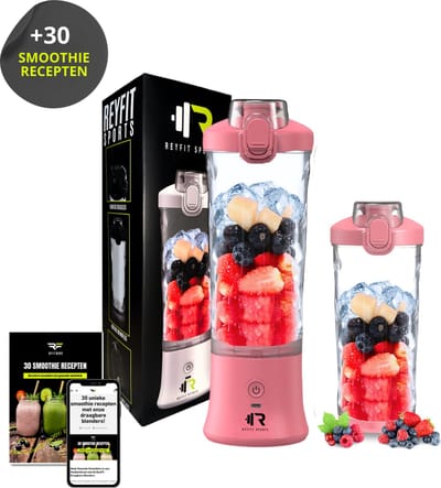 ReyFit Sports Draagbare Blender 600ML - Smoothie Maker - Ijsbreker - Blender to go - Portable Blender - Draadloos - USB Oplaadbaar - 280W - Roze