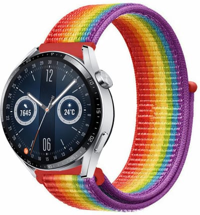 Strap-it Nylon smartwatch bandje - geschikt voor Huawei Watch GT / GT 2 / GT 3 / GT 3 Pro 46mm / GT 4 46mm / GT 5 (Pro) (46mm) / GT 4 46mm / GT 5 (Pro) (46mm) / GT 2 Pro / GT Runner / Watch 3 - Pro / Watch 4 (Pro) / Watch Ultimate - regenboog