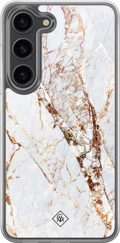 Casimoda® hoesje - Geschikt voor Samsung Galaxy S23 Plus - Marmer Goud - 2-in-1 case - Schokbestendig - Marble design - Verhoogde randen - Goudkleurig, Transparant