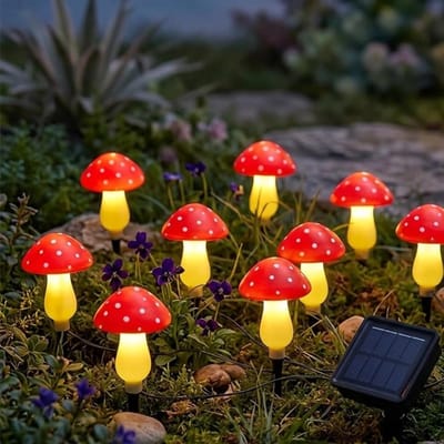 PolkaHome 8-delige zonne-energie tuinpaddenstoollampen - Weerbestendige sfeerverlichting