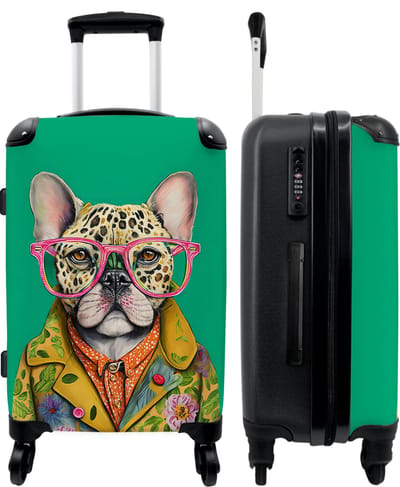 NoBoringSuitcases.com® - Koffer groot - Rolkoffer lichtgewicht - Bulldog - Bril - Design - Hond - Dieren - Reiskoffer met 4 wielen - Grote reis trolley XL - Luggage suitcase - Hardcase reistrolley medium - 20 kg bagage