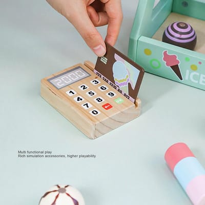 Houten Ijssalon Speelset - Creatief Speelgoed - Rollenspel Kinderen - Massief Hout Constructie - 30 x 22 x 13 cm