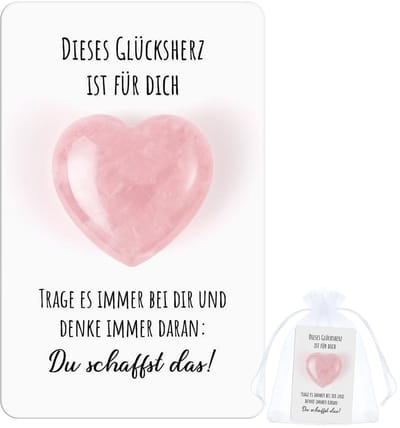 Dailygoods- Cadeauset Gelukshart - Roze Kristallen Hart - Motiverende Kaart - Organza Zakje - Geluksbrenger - Bemoedigend Cadeau