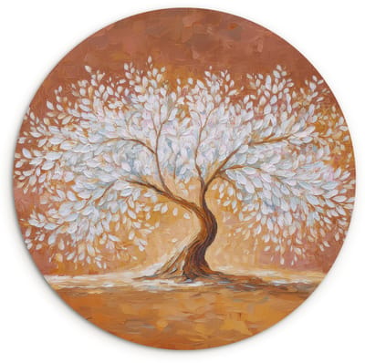 WallCircle® Wandcirkel 120x120 cm - Muurcirkel Abstract - Boom - Wit - Bladeren - Muurdecoratie woonkamer - Wanddecoratie slaapkamer - Kamer decoratie accessoires - Ronde schilderijen XXL