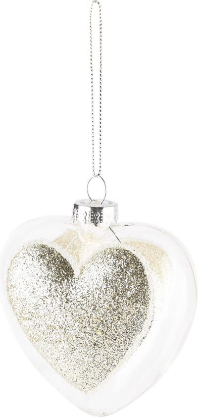 Dekoratief | Hanger bal m/hart, champagne/transparant, glas, 8x5x9cm | A245054