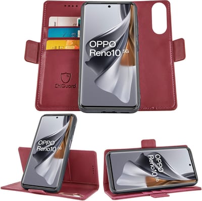 Geschikt voor OPPO Reno 10 / 10 Pro - Book Case Hoesje - Uitneembaar Hoesje - Magnetische Sluiting - Portemonnee Bordeaux Rood