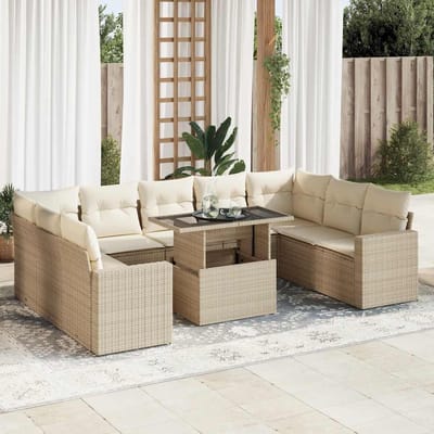 vidaXL - 10-delige - Loungeset - met - kussens - poly - rattan - beige