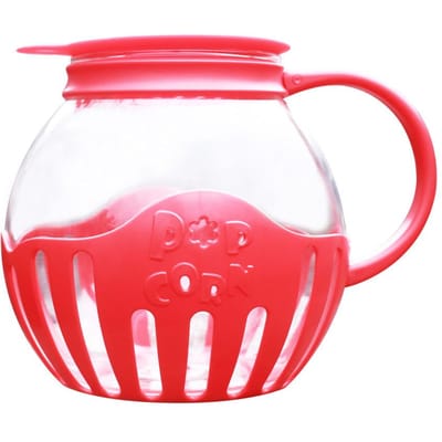 LMETJMA 2,25QT magnetron glazen popcornpopper met siliconen deksel Magnetron popcornpopper met temperatuurbestendig glas JT186 pink