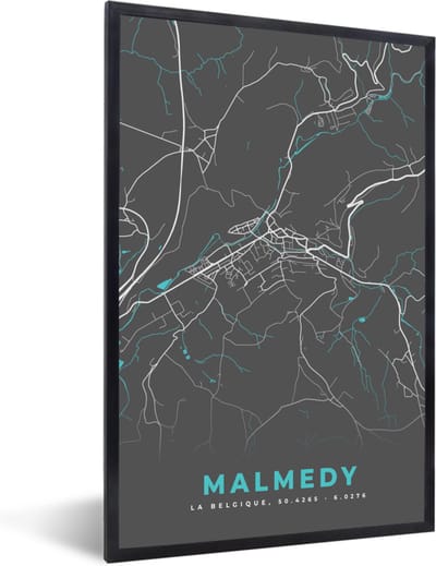 Fotolijst incl. Poster - Kaart – Plattegrond – Stadskaart – Malmedy – België - Grijs - 40x60 cm - Posterlijst