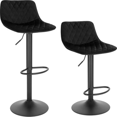 Barkruk Tornia deluxe - Industrial - Zwart - Barkrukken set van 2 - Barstoel Kruk - Barstoelen met rugleuning - Keukenstoel - In hoogte verstelbaar - Velvet
