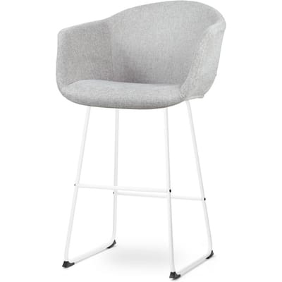 Nolon Nino-Otis Barkruk Lichtgrijs - met Armleuning - Wit Onderstel - 75 cm - Stof - Barkruk met Rugleuning