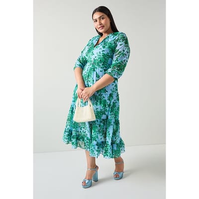 LK Bennett Eleanor Frill Midi Dress Green/blue Größe: 10 | Midikleider Outlet | Damen | Grün